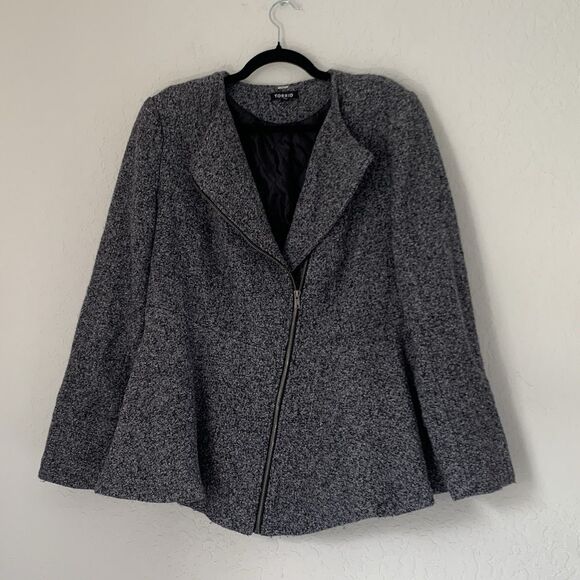 Torrid Fit & Flare Tweed Jacket Asymmetrical Zip Marled Gray Women Plus 1X Moto - Picture 2 of 10